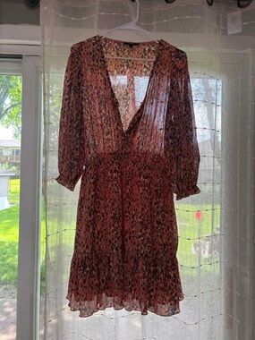 Lulu's Sheer Floral V-Neck Mini Dress - Coral Multi